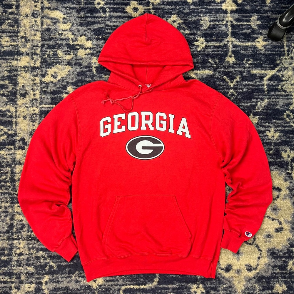 Champion Georgia Bulldogs Hoodie Mens Medium Red UGA Pullover Sweatshirt Logo